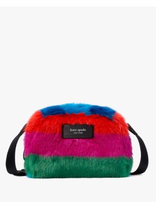 Puffed Striped Faux Fur Crossbody